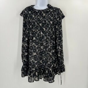 Free People Whimsigoth Black Sheer Mini Dress XS Dark Floral Fairycore Festival